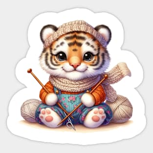 Tiger Knitting A Sweater Sticker